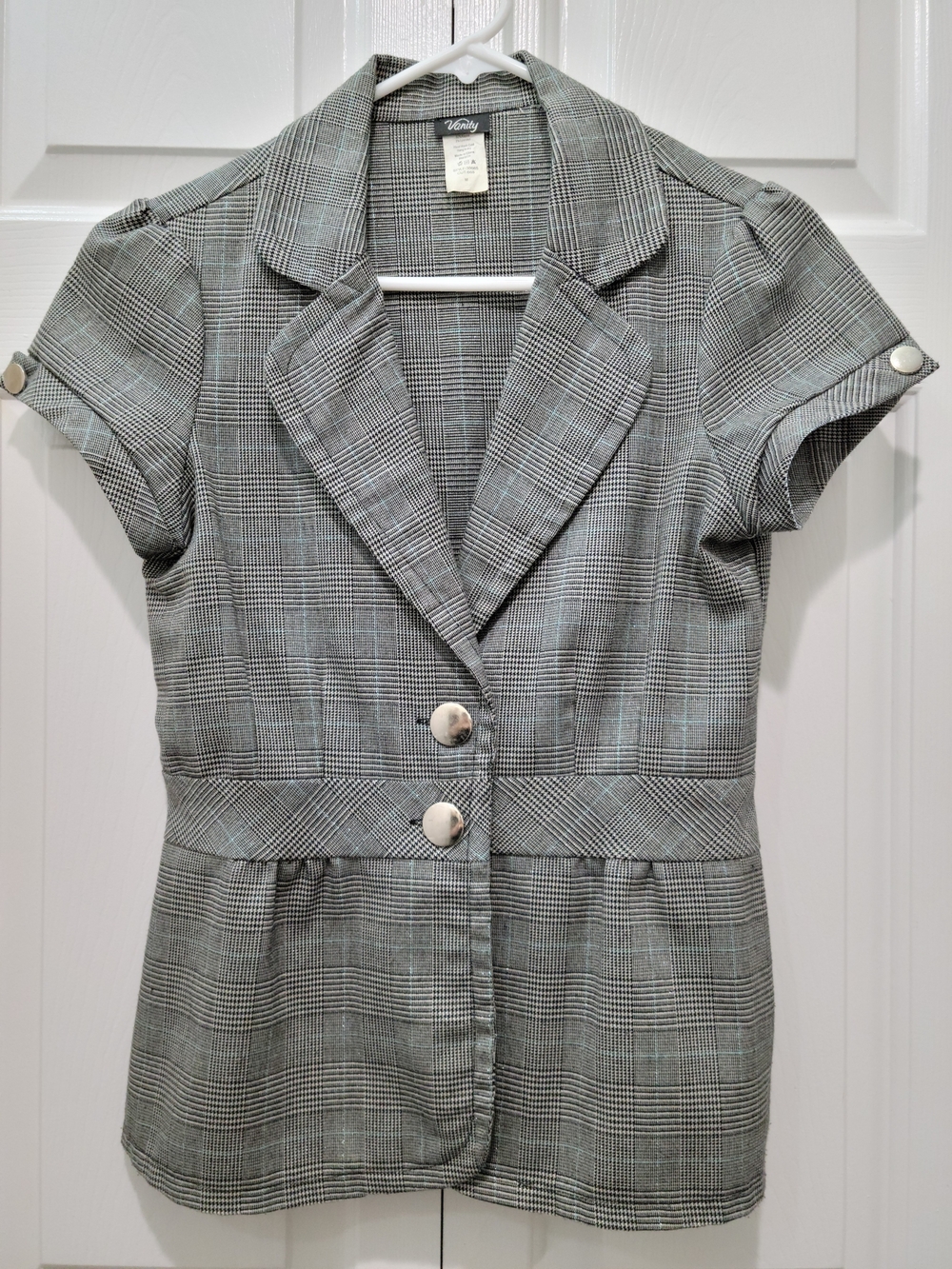 Vanity Gray 2 Button Patterned Short Sleeve Women's Blazer